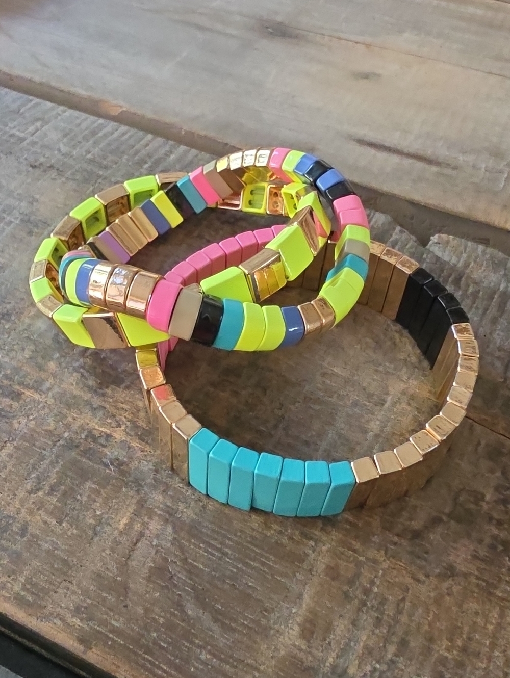 Color Block Stretch Bracelets in Multicolor